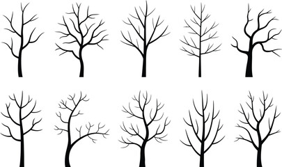 Obraz premium Ten black bare tree silhouettes 