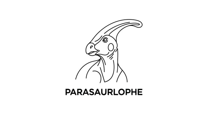 Line drawing of a Parasaurolophe dinosaur head.