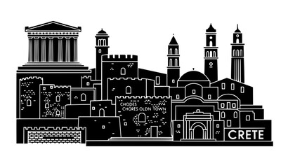 Naklejka premium Greece Skyline and Landmarks Silhouette Vector Set Black and White Travel Illustration
