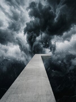 Concrete Pier Leading into Dramatic Storm with Lightning