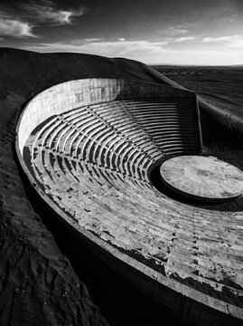 Brutalist Desert Amphitheater in Black and White