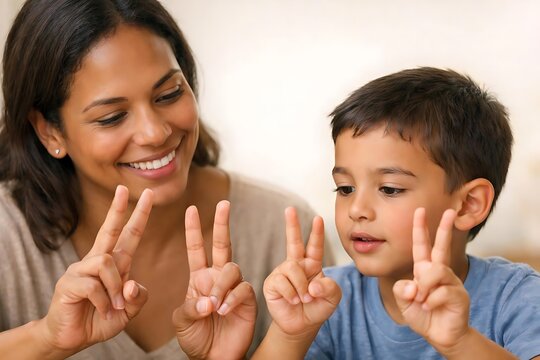 Parent teaching counting with fingers early math education activity