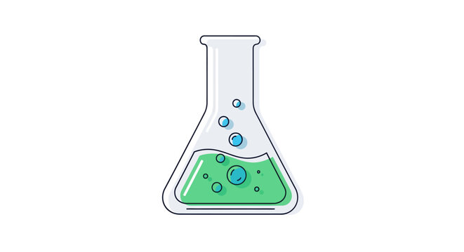A simple line art illustration of an Erlenmeyer flask with a bubbling green chemical liquid.