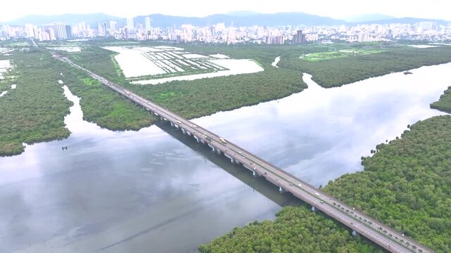 mulund airoli bridge aerial view with mangroves
drone view of mulund airoli link bridge mumbai
aerial shot of bridge over mangrove forest mumbai
mumbai bridge with mangroves top view drone
urban bridg