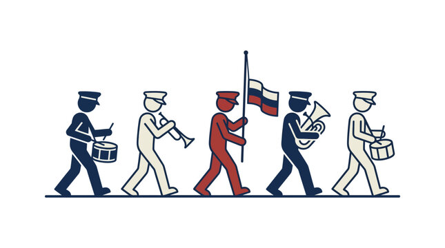 Cartoon Marching Band with Russian Flag