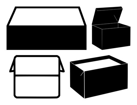 Subscription box icon set with solid black illustration on white background featuring subscription, packaging, delivery with commerce and e-commerce