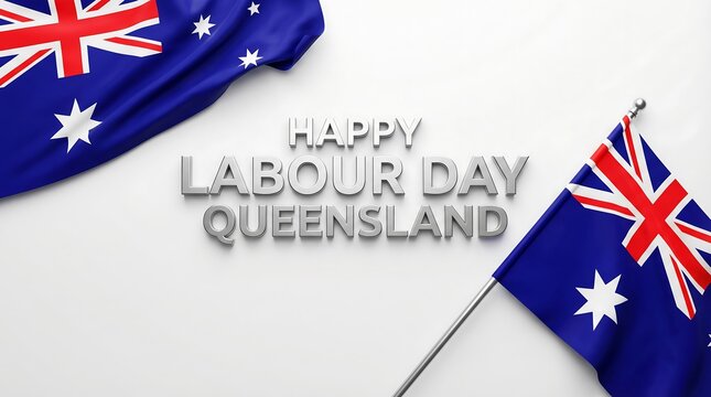 Happy Labour Day Queensland celebration with Australian flags and festive message
