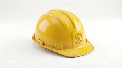 Fototapeta premium Bright yellow safety helmet for construction and industrial work protection