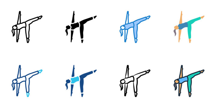 Half Moon Pose icons set multiple style collection. Editable stroke 
