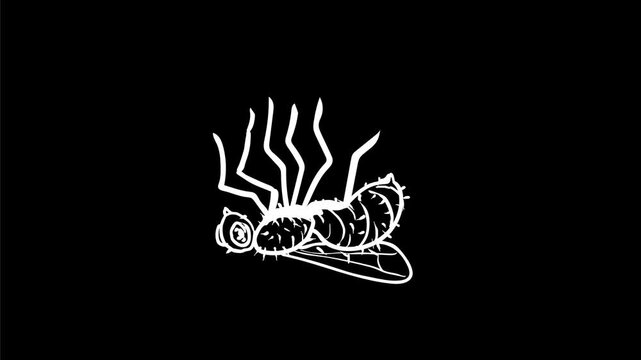 2d Animation motion graphics drawing of a dead fly on its back struggling to go upright on white, black and green screen in 4K ultra-high-definition.