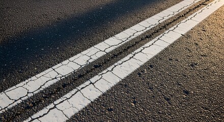 Fototapeta premium Cracked Asphalt Road with White Line - Damage and Repair Concept
