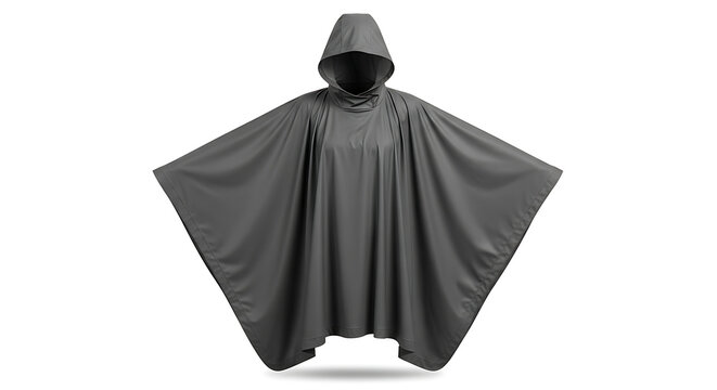 Modern dark grey hooded rain poncho with wide batwing sleeves and high-performance waterproof fabric for ultimate weather protection during outdoor activities. 