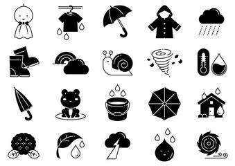 Naklejka premium 雨・雨季イメージアイコン02 Rain and Rainy Season Icons