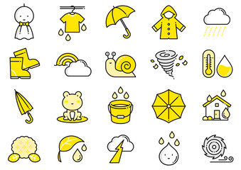 Naklejka premium 雨・雨季イメージアイコン03 Rain and Rainy Season Icons