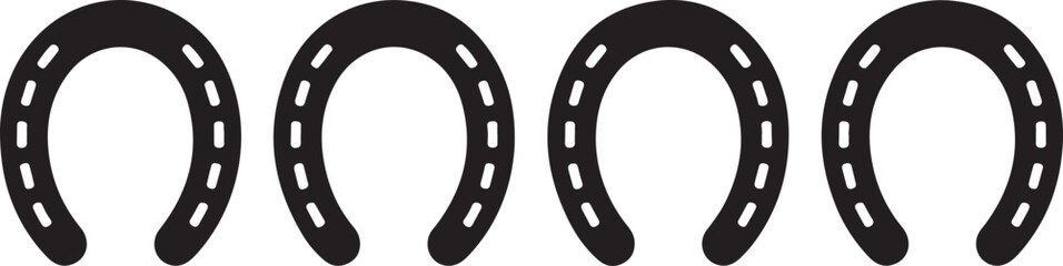 Fototapeta premium Collection of lucky black horseshoe designs featuring dotted details ideal for western themes and good fortune