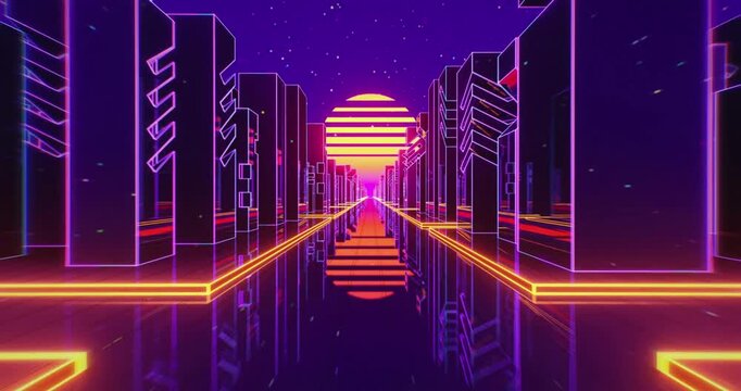 Retro Futuristic neon and sunset Abstract Background Made 80s for music background concept