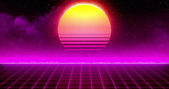 Retro Futuristic neon and sunset Abstract Background Made 80s for music background concept