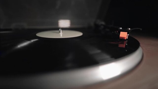 Vinyl Record Spinning On Turntable dj music player