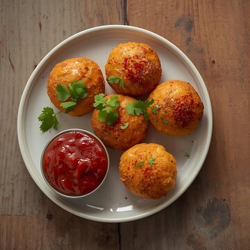 Monsoon special Moong Dal Vada, Pakoda, Dalwada, Pakora or Mungdal Bhajiya or Yellow Split Gram Fritters Served with Green Chutney. selective focus
