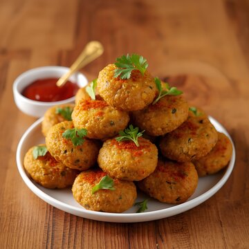 Monsoon special Moong Dal Vada, Pakoda, Dalwada, Pakora or Mungdal Bhajiya or Yellow Split Gram Fritters Served with Green Chutney. selective focus