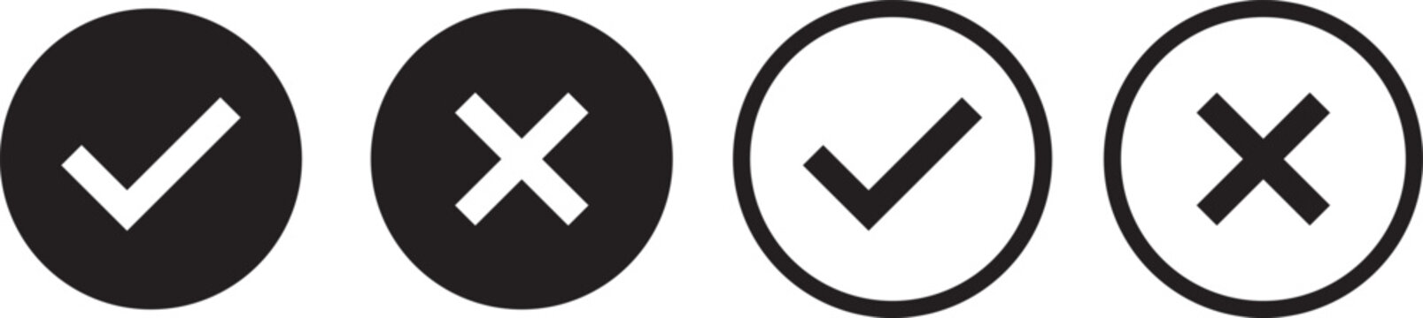 Check mark icon set. Check box icon with right and wrong buttons, yes or no checkmark icons. green tick box and red cross symbol.  Check box icon with right and wrong buttons