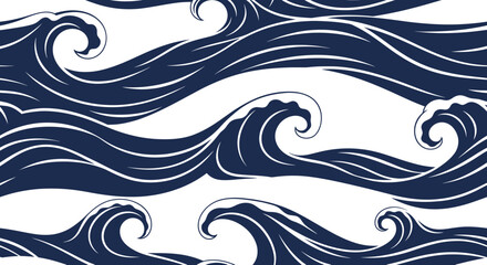 Fototapeta premium Abstract Dark Blue Waves Pattern on White Background, Ocean Surface