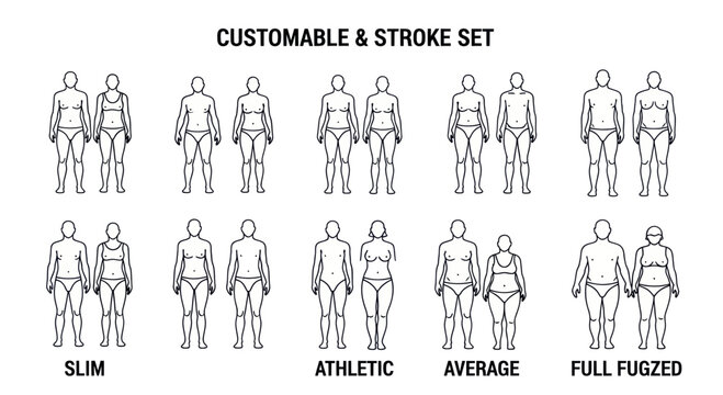 Customizable Human Body Types Set: Slim, Athletic, Average, Full Fugzed