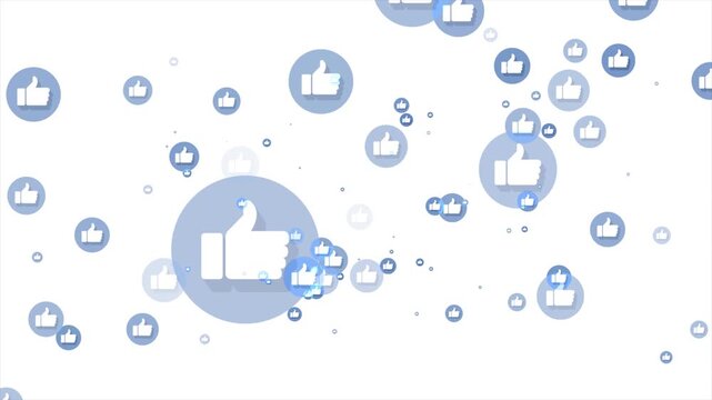 Floating like icons animation. Social media thumbs up symbols with clean minimal background