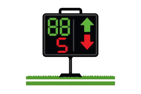 Sports Digital Scoreboard Displaying Player Numbers and Substitution Arrows