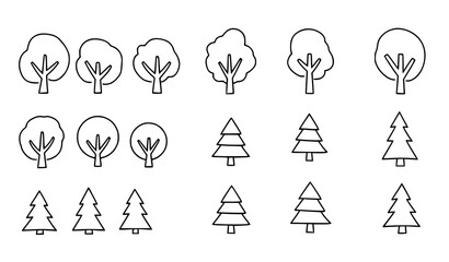 Minimal hand drawn tree icons vector deciduous and coniferous map design collection © abdul