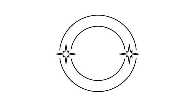 Minimalist logo design featuring two thin circular rings decorated with two sharp four-pointed stars on the sides.