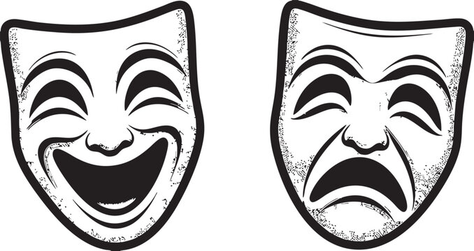 Happy and sad theater masks illustration isolated on white background