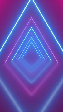 Neon Triangle Tunnel Loop Animation. Glowing Geometric Shapes with Vibrant Gradient Light Futuristic Abstract Motion Graphic Video