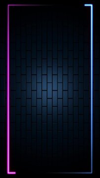 Neon Frame Loop Animation. Glowing Cyber Border with Brick Wall Background Futuristic Light Frame Motion Graphic Video