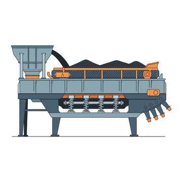 Industrial coal sorting machine with conveyor belt and hopper, isolated on white background