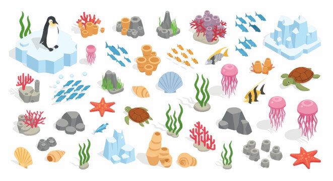 Underwater Ocean Life and Arctic Elements Collection.