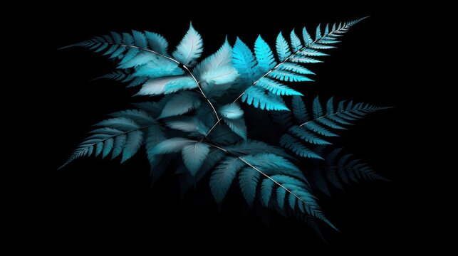 Luminescent turquoise foliage stands out vibrantly against an absolute dark background.