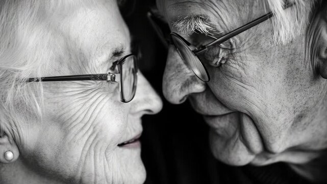 selective focus elderly couple sharing affectionate gaze and deep bond