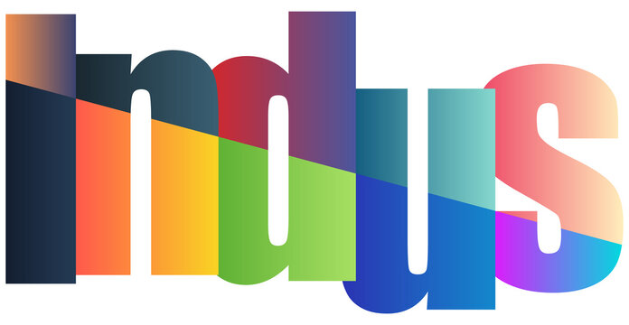 Colorful gradient text letters spelling indus river name modern stylish word design