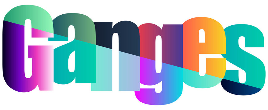 Colorful gradient text design featuring river name ganges with vibrant shades