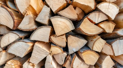 Fototapeta premium Stacked chopped wood supplying natural heating fuel