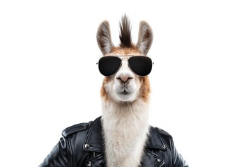Fototapeta premium Cool llama wearing sunglasses and leather jacket