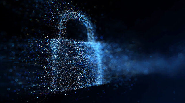 Digital padlock dissolving, concept of data security and protection