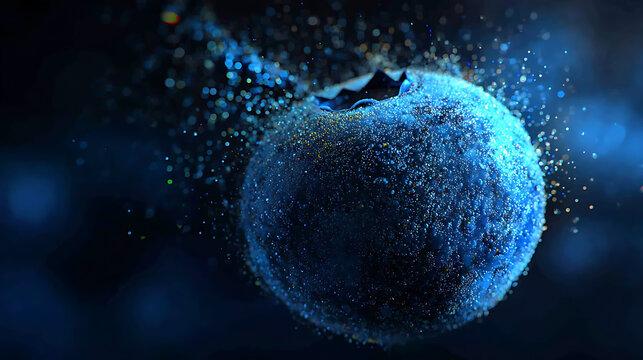 A close-up view of a vibrant blueberry bursting with flavor and freshness, surrounded by delicate details
