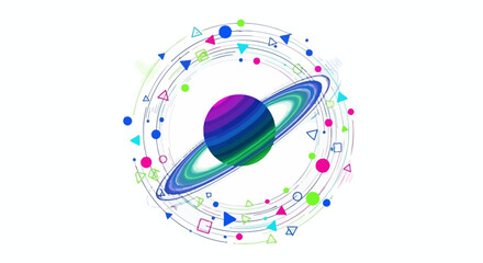 Vibrant colorful planet with rings. © aifa
