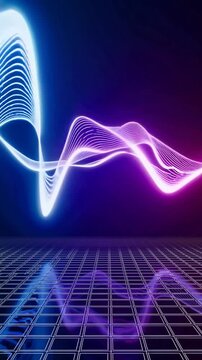 A Visual Symphony of Light: Waves of Color and Energy Dancing in a Futuristic Grid Environment Emulating Movement and Soundwaves in a Dynamic Digital Universe