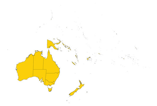 Oceania with Countries including Australia with States map vector illustration.