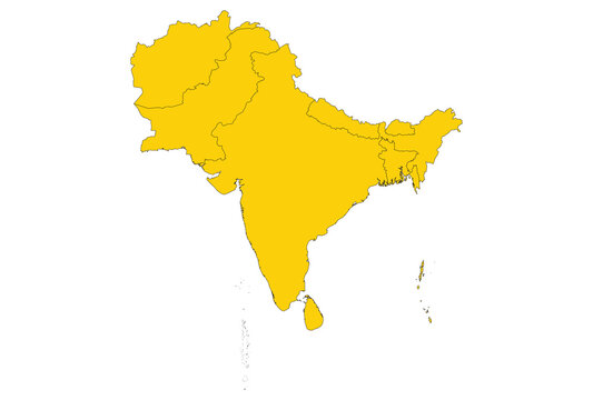 South Asia with Countries map outline vector illustration.