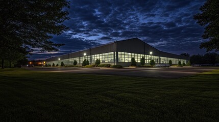 Obraz premium Modern industrial building at twilight.