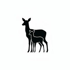 Fototapeta premium Elegant Deer Silhouette Vector with Antlers Isolated on White Background